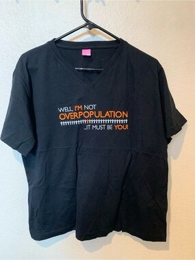 Champion Black Short Sleeve Tee with Orange Poverty Graphic NWOT